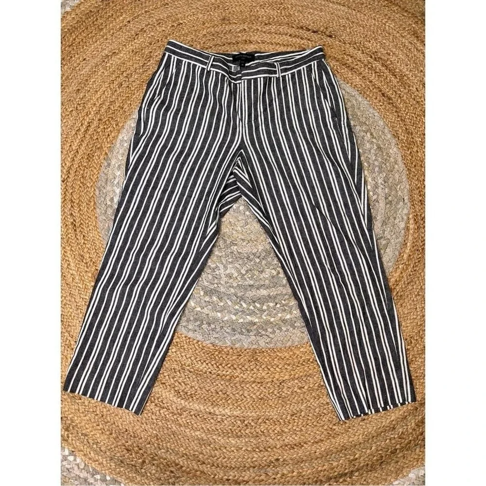 Banana Republic Avery Black White Vertical Stripe Chinos Pants Womens 10 Petite